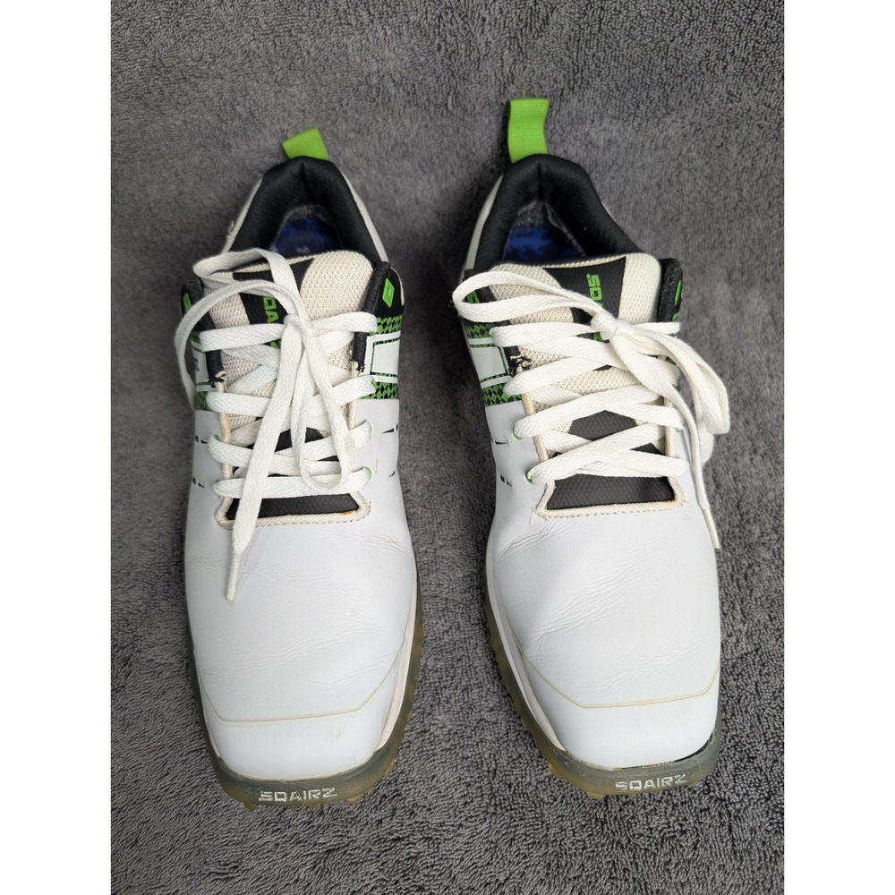 SQAIRZ Speed Golf Shoes White Green Black Mens Size 9.5 Square Toe Spikes